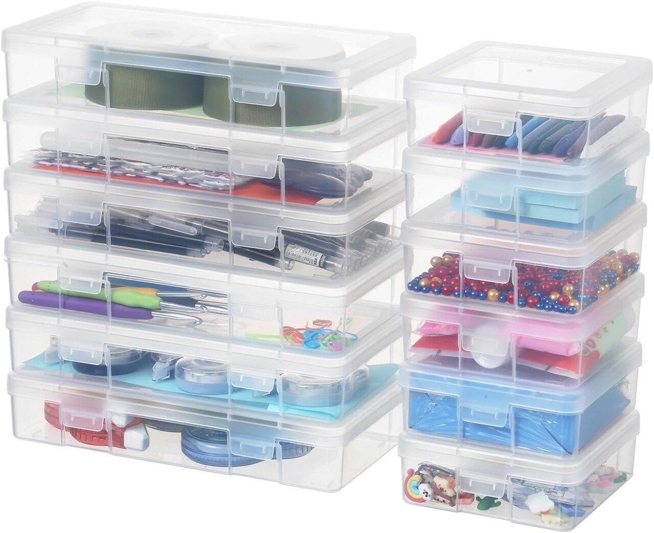 Clear Plastic Storage Boxes with Lids,Arts & Crafts Storage Boxes & Organizers Craft Jewelry Life Item Organizer for Puzzles, Pens, Rings, Needle and Thread, Nail Polish(6 Pack Small + 6 Pack Medium)